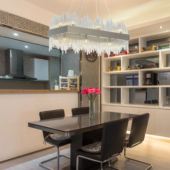 

2018 Luxury Modern Rectangle Chandelier Lighting Luxury Dining Room Chrome Glass LED Hang Lights AC110-240V Lustre De Cristal