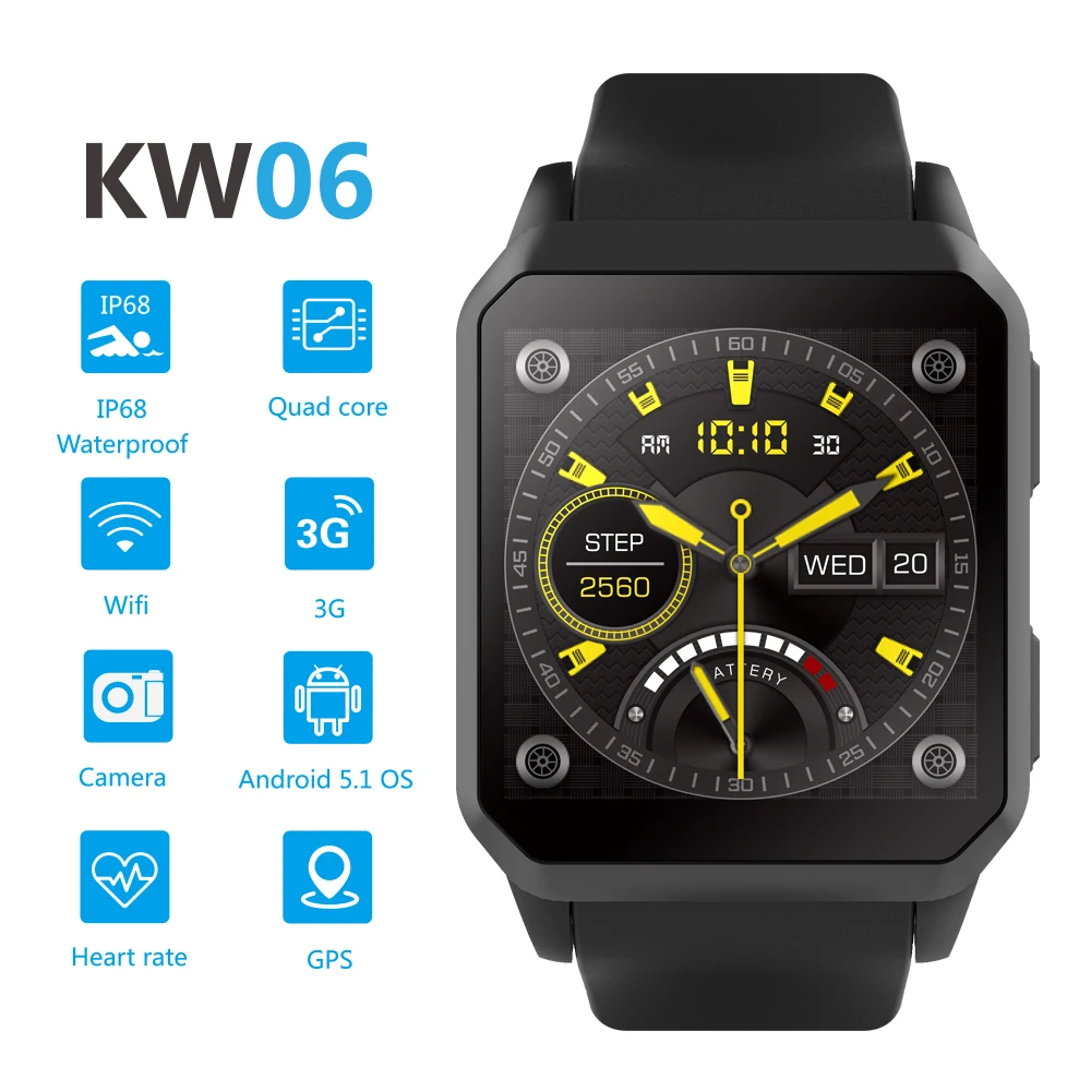 696 KW06 Smart Watch Heart Rate Monitor Bluetooth Alarm Clock GPS SIM Sports Watch Android Mobile Phone