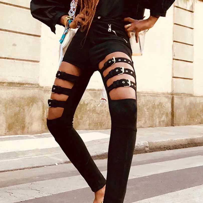 hollow buckle cargo pants