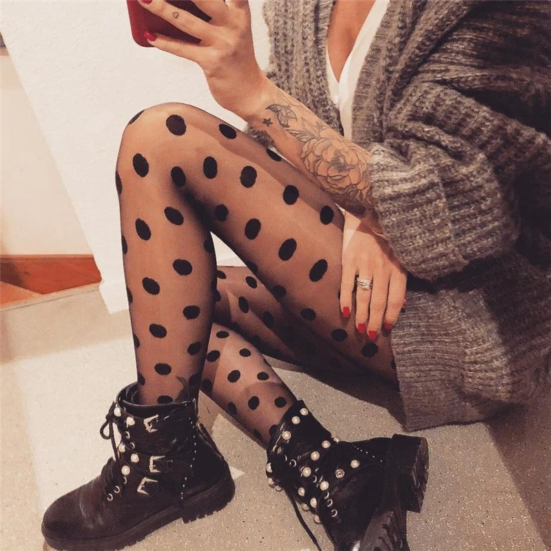 

Big Dots See Through Stretch Mesh Tights Women Sexy Hot Sheer Stockings Tight Girls Women Collant Pantyhose Female Hosiery 2018