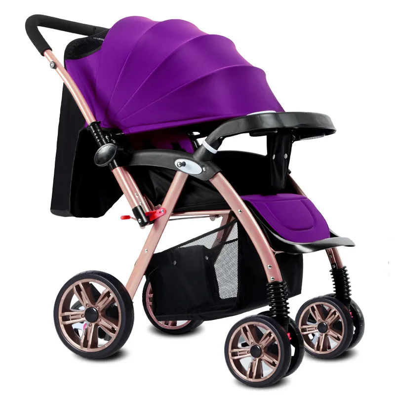 Детская коляска для новорожденных 3 в 1 с высоким ландшафтом, складное автомобильное сиденье для путешествий, переносная легкая дорожная сумка для коляски - Цвет: Purple