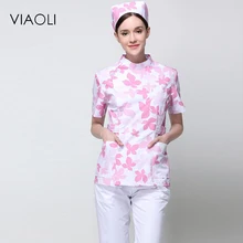 Viaoli новая Больничная медицинская одежда для медсестер с печатным рисунком для медсестер, тонкая рабочая одежда с круглым вырезом и рисунком кленового листа