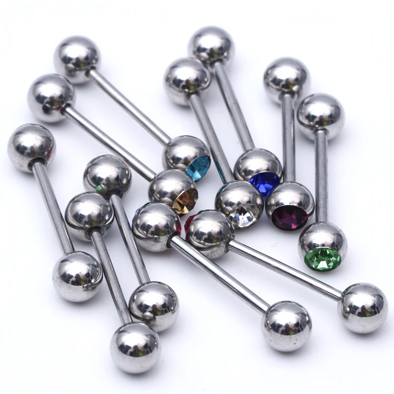 10pcs Mixed color Ball Tongue Bars Rings Barbell Piercing 1.6x16x6/6mm