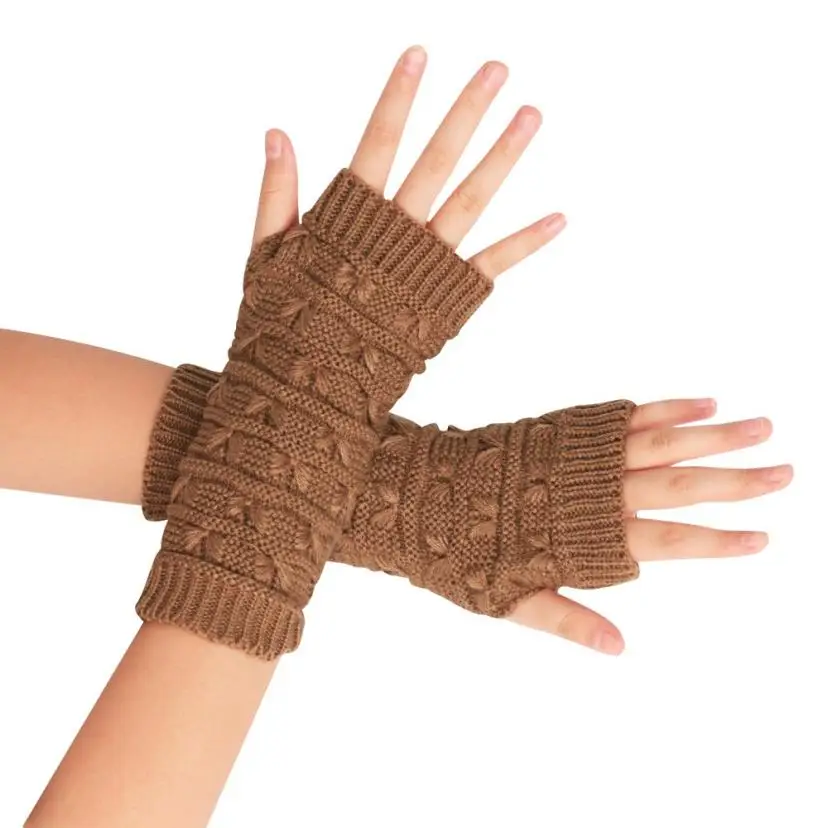 Модные вязаные зимние перчатки без пальцев унисекс мягкие теплые варежки - Цвет: F