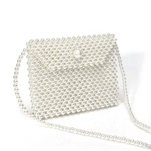Brand Hand-woven Pearl Bags Lady Beaded Shoulder Bag Women Flip Small Flap Bag Party Vintage Handbag Fashion Crossbody Bag flip flap