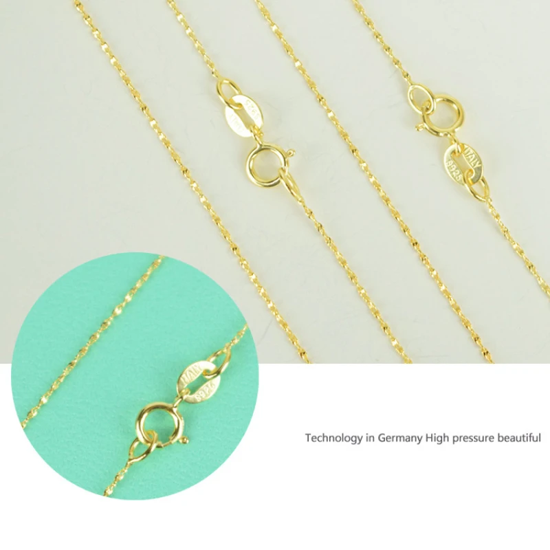 Реальные 925 пробы серебро и желтое золото Цвет тонкий Звездное цепь ...