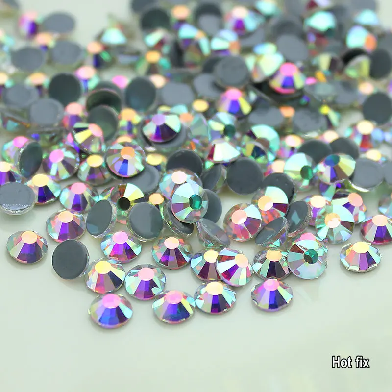 Tanie Hurtownie! 14400 Pcs 1440 Pcs Hot Fix Rhinestone Flatback żelazko na poprawce Strass kryształ ab jasne drobne dodatki do sukni ślubnej