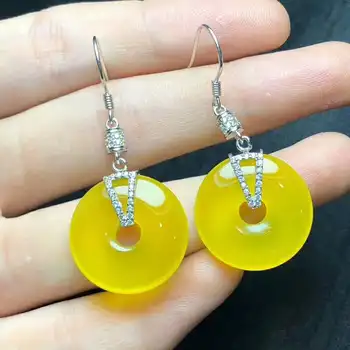 

C10#925 silver inlaid natural chalcedony earrings, clean and bright