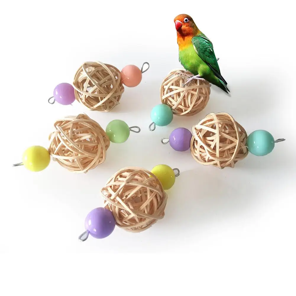 

Pet Bird Parrot Bite Chew Toy Cockatiel Parakeet Cage Hanging Cane Rattan Ball Set