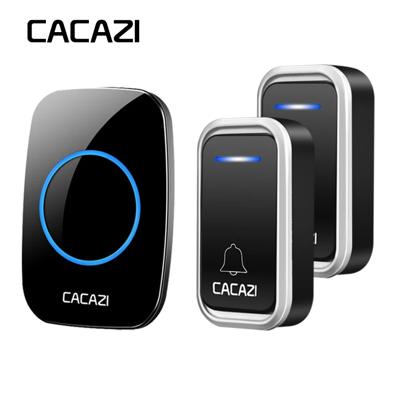 

CACAZI Wireless Doorbell Waterproof Smart Remote 300M LED Light Battery Button 38 Chime 3 Volume Home Cordless Bell EU Plug