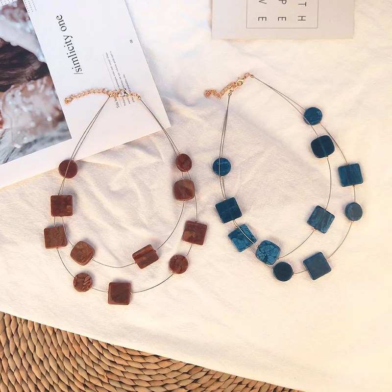 Classic Fashion Acrylic Necklaces for Women With Colorful Resin Geometric Pendants Metal Long Chains Necklaces Party New Jewelry (2)