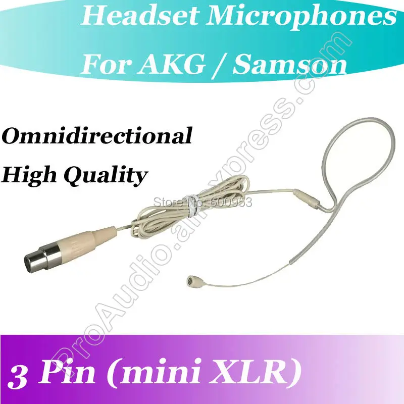 MICWL Beige Wireless ear hook Headset Microphone for AKG Samson Gemini Wireless Beltpack Mic Transmitter ( mini XLR 3Pin )