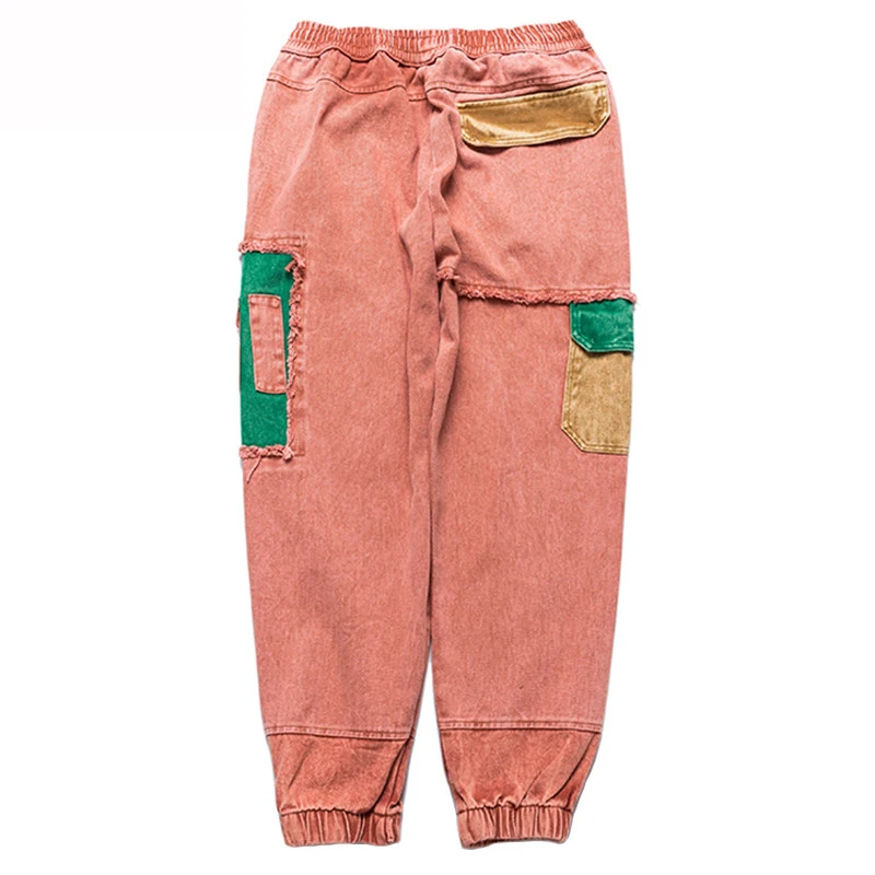 LEOCLOTHO Men Denim Pant Multi Pockets Trousers Harajuku Hip Hop Cargo Pant Jean Ripped Harem Pant Retro Streetwear Jeans