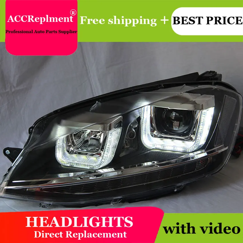 

Car Styling for VW Golf7 Headlights Golf 7 MK7 LED Headlight DRL Lens Double Beam H7 HID Xenon bi xenon lens