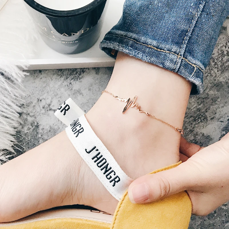 YUN RUO Fashion Rose Gold Anklet Elegant Heartbeat Design Chain Woman 316 L Stainless Steel Jewelry Top Quality Not Fade 2020 YUN RUO Fashion Rose Gold Anklet Elegant Heartbeat Design Chain Woman 316 L Stainless Steel Jewelry Top Quality Not Fade 2020