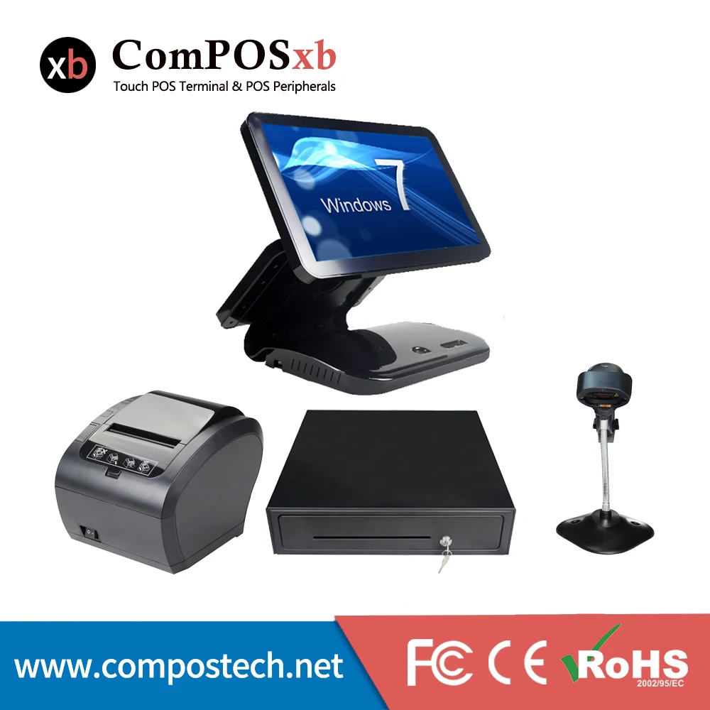 ShippingComPOSxb двойной экран 15,6 емкостный сенсорный экран Ресторан POS Системы все в одном с ящиком наличных принтер сканер