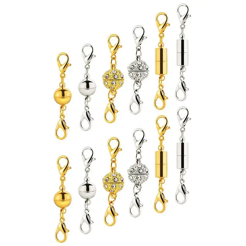 

JAVRICK 12 Pcs/set Round Beads Cylindrical Magnetic Buckle Inlaid Rhinestone Bracelet Necklace Connection Clasps Women Jewelry