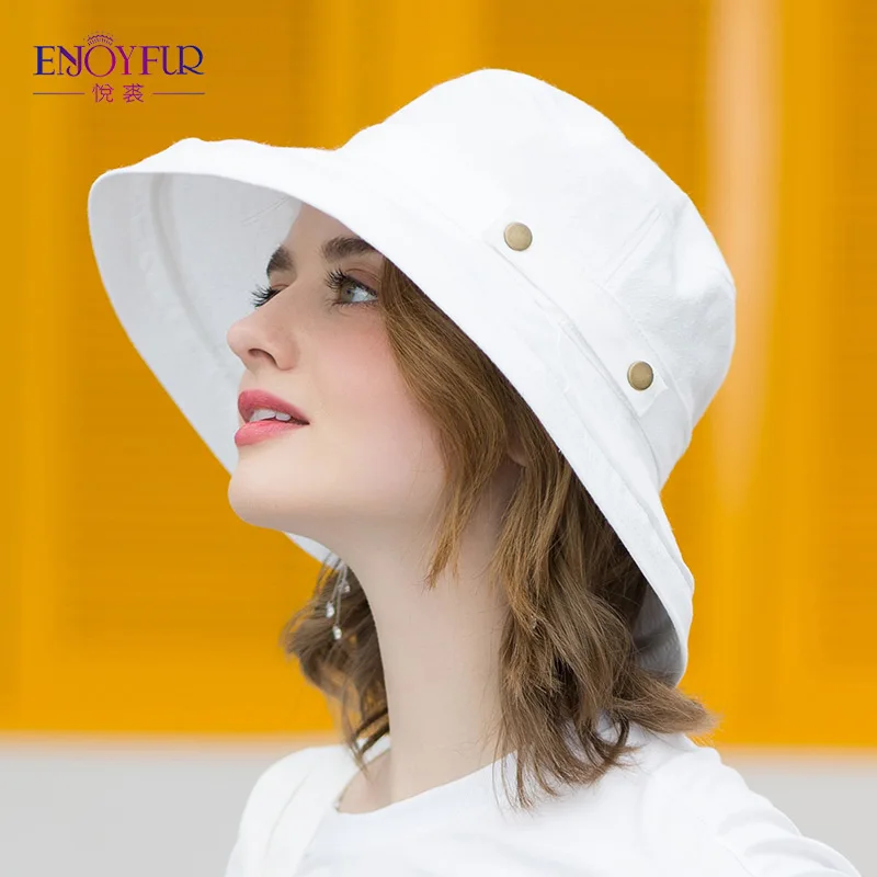 ENJOYFUR 여름 코튼 태양 모자 여성용 넓은 챙과 통기성 양동이 모자 청소년 패션 모자