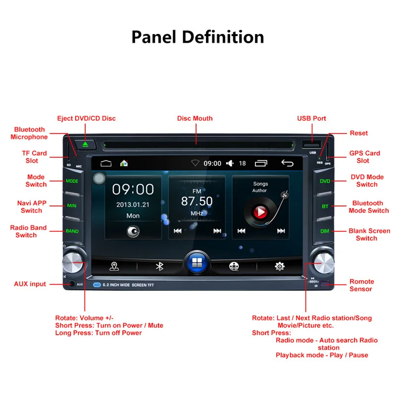 Best AR6002B 6.2" Car DVD Player 2 Din Touch Screen Stereo Radio Audio MP3 Music Player with GPS Navigation Steering Wheel Control 23