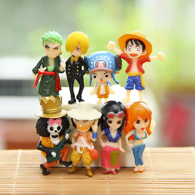 8 шт./лот Аниме фигурки Luffy Zoro Sanji Usopp Brook Nami Robin Chopper милые героев из ПВХ