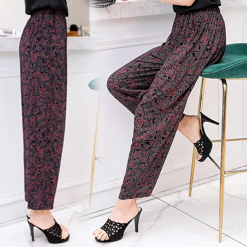 2019 New Summer Pants Women Vintage Elastic Waist Print Floral Elegant Trousers Female Casual Wide Leg Pants Plus Size XL-5XL 2019 New Summer Pants Women Vintage Elastic Waist Print Floral Elegant Trousers Female Casual Wide Leg Pants Plus Size XL-5XL