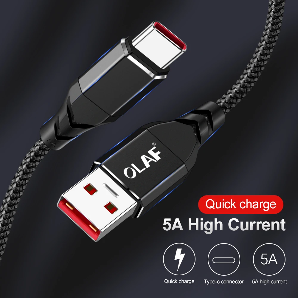 Олаф 5А usb type C кабель для быстрой зарядки кабель для передачи данных type-C USB C кабель для быстрой зарядки для Xiaomi Redmi Note 7 huawei samsung S10 S9