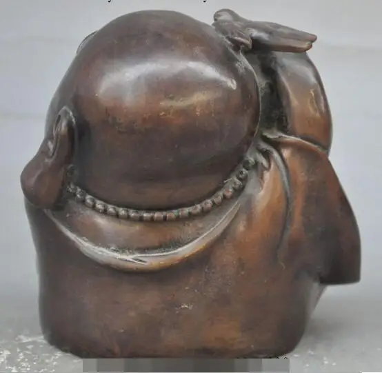 

S0899 chinese Buddhism bronze young happy laugh Maitreya Buddha hold Swallows statue