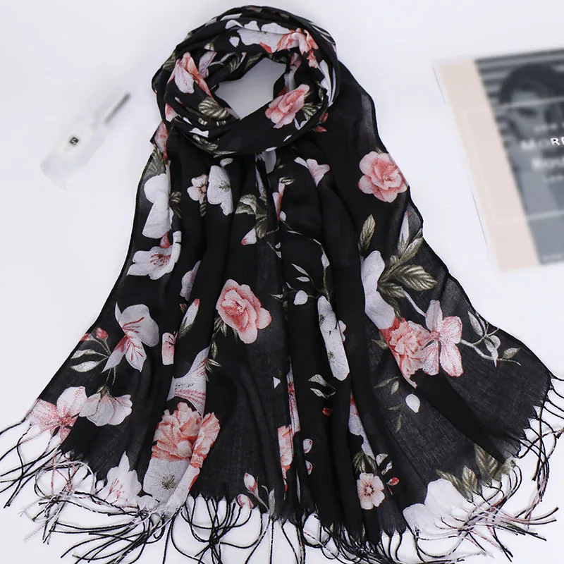 

2019 Fashion Polka Floral Tassel Viscose Shawl Scarf Women High Quality Wrap Turbans Stole Bufandas Islamic Muslim Hijab Snood