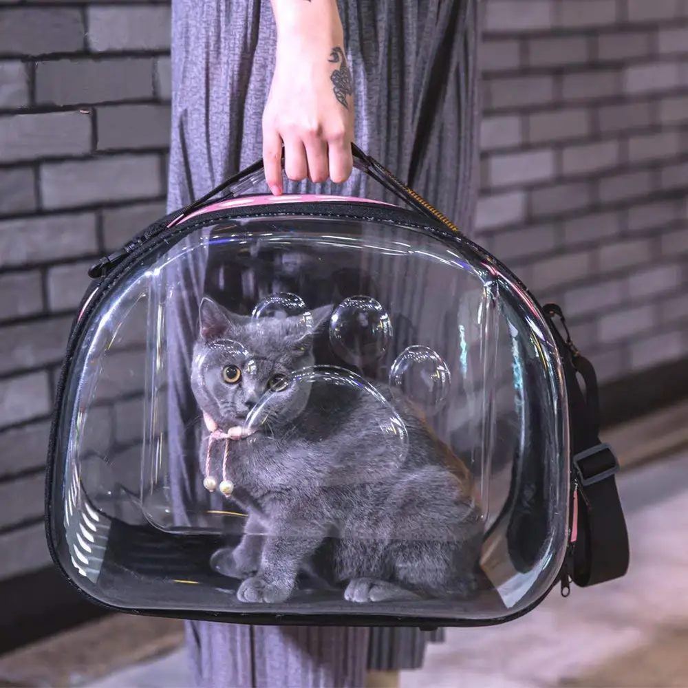 Прозрачная переноска для домашних животных, дорожная сумка для маленьких собак и кошек, складная переносная сумка для домашних животных на молнии