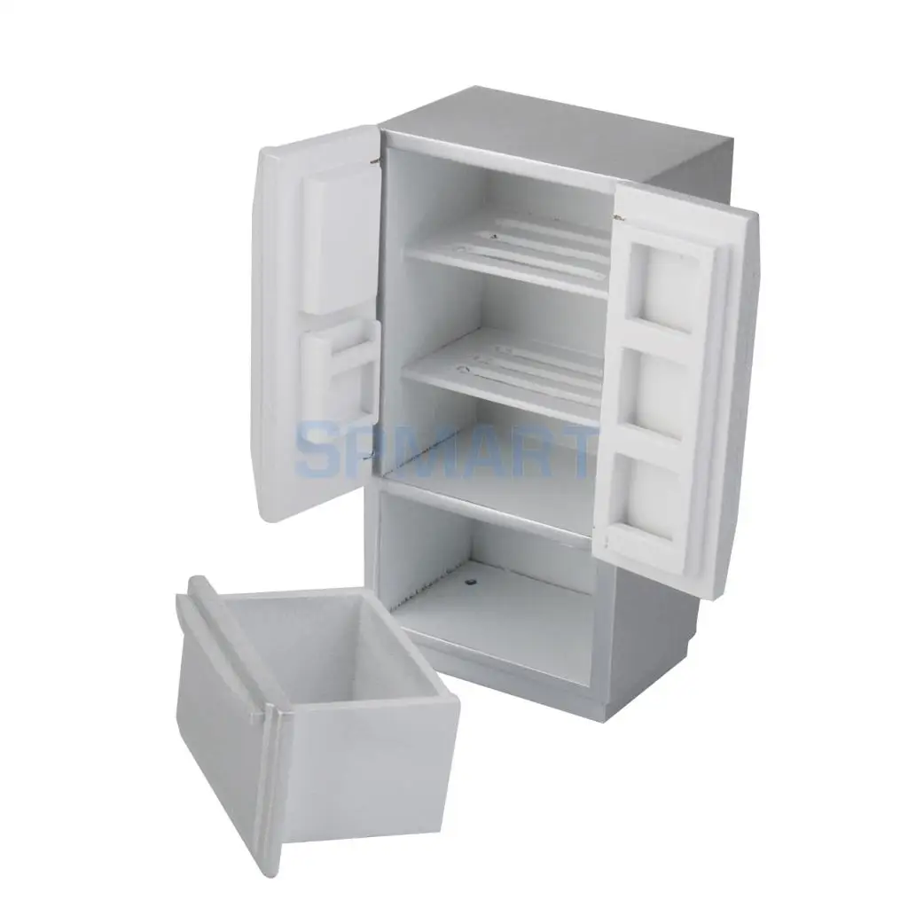 Mini Wooden Silver Fridge Refrigerator & White Washer Machine for 1/12 Dolls House Miniature Furniture Dollhouse Accessories