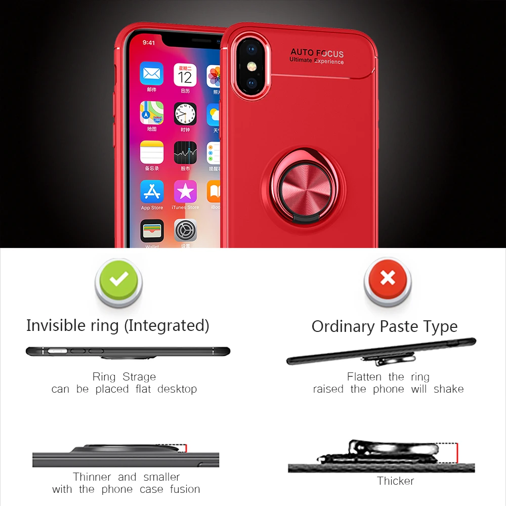 Роскошный многофункциональный чехол для телефона с кольцом на палец iphone Xs Xr max