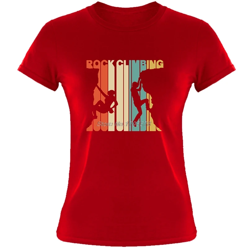 Винтажный стиль Rock Climbings облегающая футболка для женщин с круглым вырезом и коротким рукавом рубашки с принтом для девочек хлопковая модная футболка Harajuku - Цвет: Red