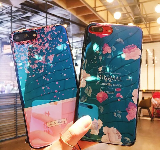 BotexBling Shiny Blu-ray flower landscape soft TPU silicone CASE for iphone X case for iphone 7 7plus 6 6s plus 6plus back cover