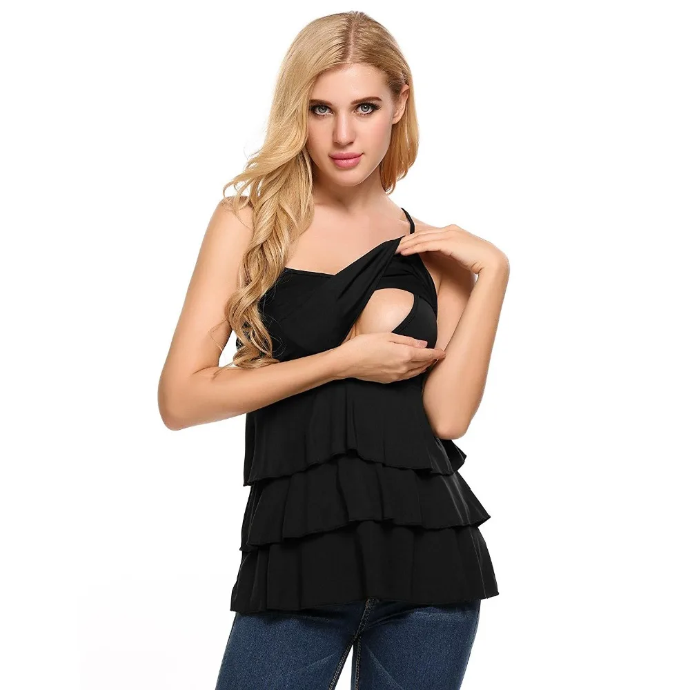Plus Size Fashion Summer Sling Maternity Tees Black Breastfeeding T