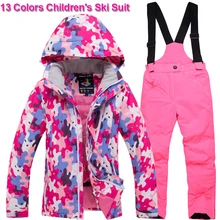Разноцветная Лыжная куртка и штаны для девочек и мальчиков Детский лыжный костюм зимние ветрозащитные водонепроницаемые супер теплые пальто