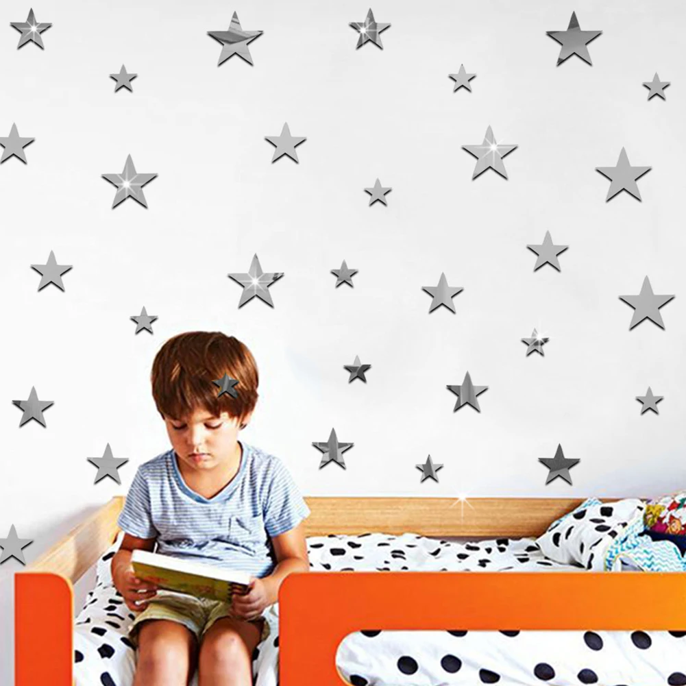 20pcs Cartoon Star Mirrors Wall Stickers Acrylic Removable DIY Children