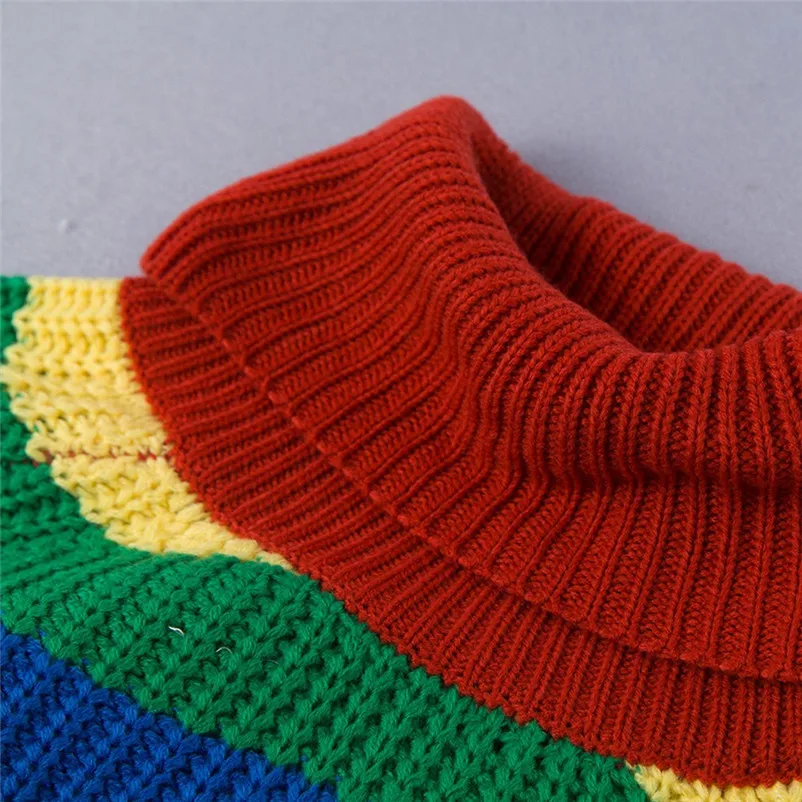 HOT sell sweaters fashion 2018 women Multicolor Stripe Long Sleeve Turtleneck Knitted Sweater Blouse Pullover invierno A28#N (10)