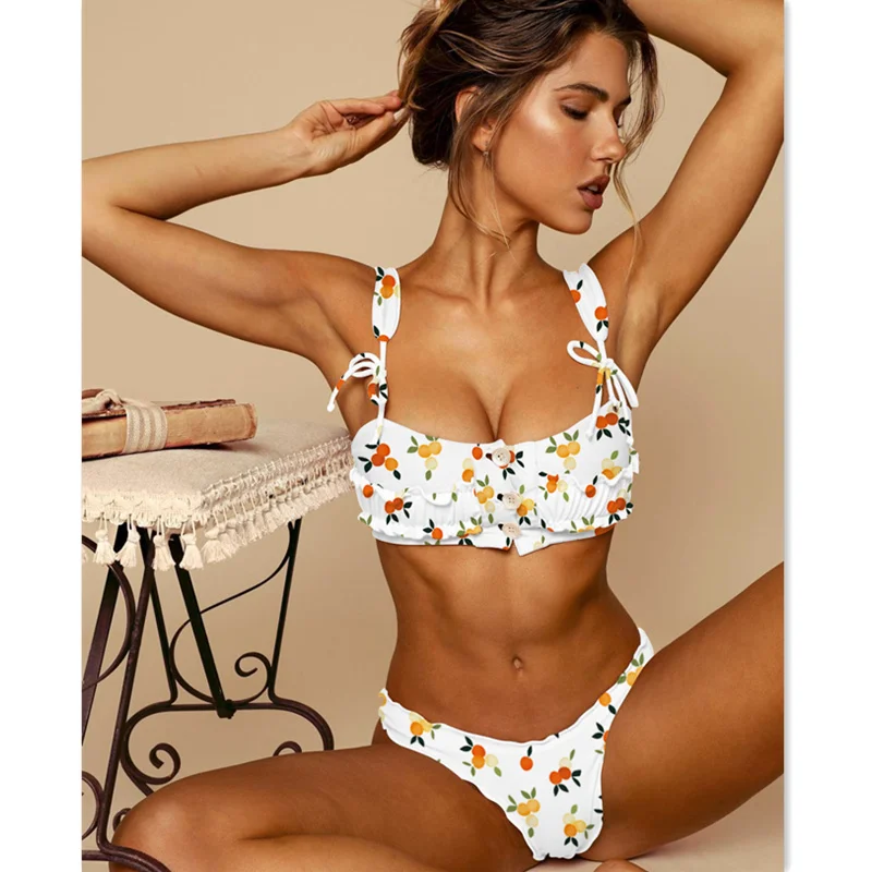 

Button Ruffle Swimwear 2019 Sexy Bikinis Women Swimsuit Female Brazilian Bandeau Push up Vintage Bikini Set Biquini Beachwear