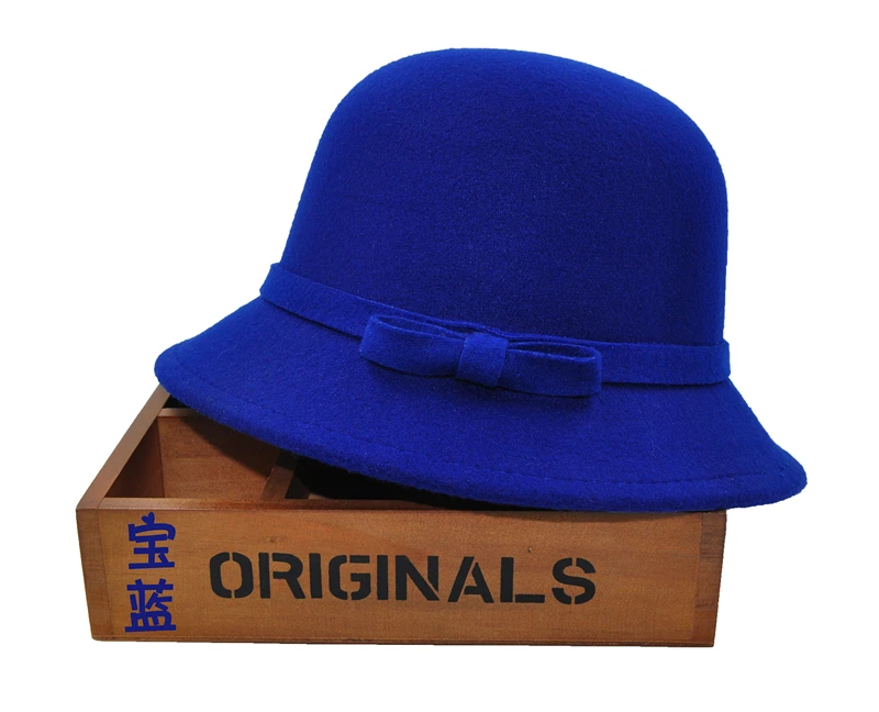 Лук котелок шляпа Женская Корейская Имитация шерсти зима осень бассейна кепки, рыбак шляпа Винтаж фетровая шляпа