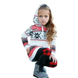 2018 модная Рождественская одежда для маленьких детей, полосатая толстовка с капюшоном для маленьких девочек, осенне-зимний пуловер с