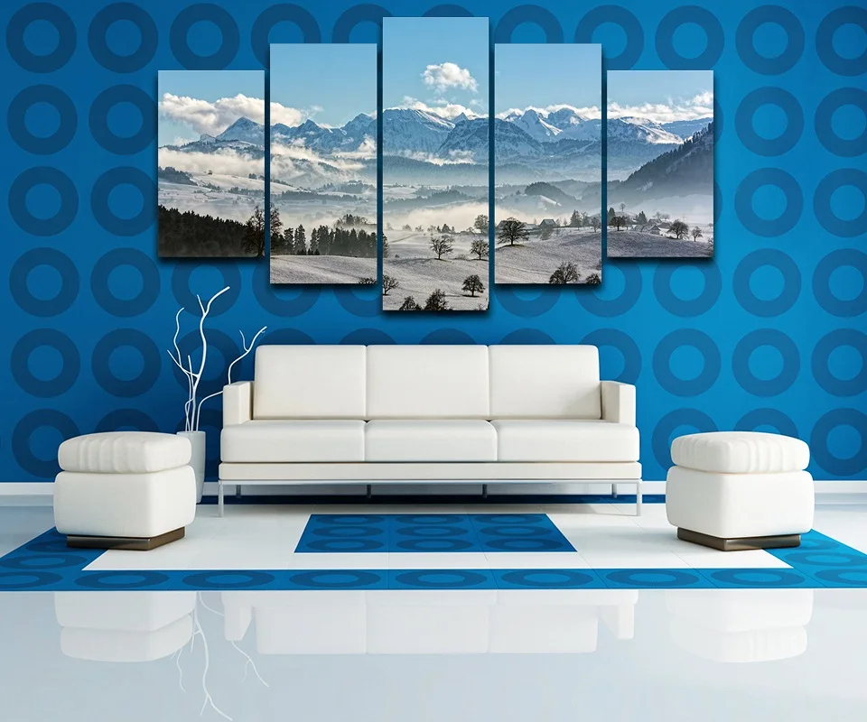 Холст настенные художественные картины модульная рамка домашний Декор 5 шт. снег картина с горами современный HD Печатный Природный Пейзаж Плакат