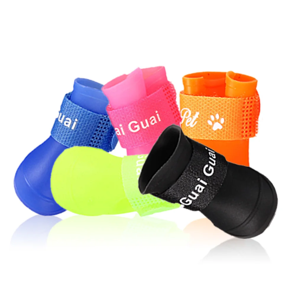 

4pcs/lot Hot Sale Dog Rain Shoes Boot Waterproof Shoes Dog Anti-Slip Shoes Boot Small Pet Dog Puppy Cat Shoes 5 color