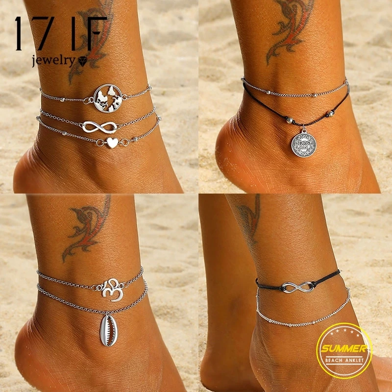 

17IF New Fashion Bohemian Anklet Set For Women Sliver Shell Anklets 2019 Bracelet On Leg Barefoot DIY Foot Jewelry Accessories