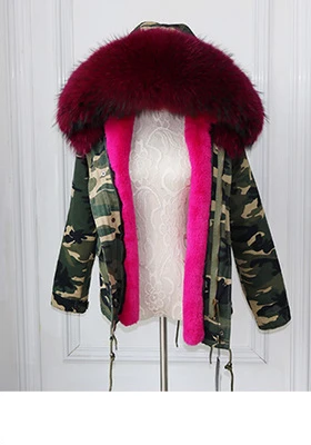 Зимняя женская куртка, бренд, Камуфляжная парка, зимнее пальто для женщин, большой воротник из натурального меха енота, с капюшоном, пальто из натурального меха, парки - Цвет: 12