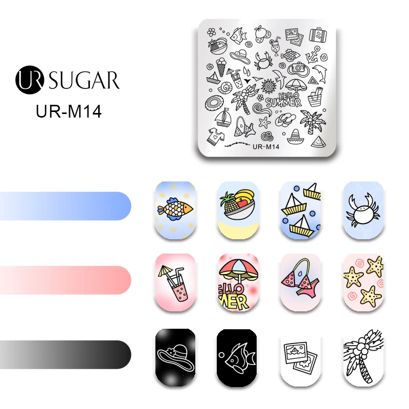 

UR SUGAR 2Pcs/Set 6ml Nail Art Stamping Polish Candy Nail Color Varnish Nail Art Lacquer With DIY Image Summer Stamping Plate