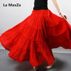 La Маца женские танцевальные 5-слой шить тонкие юбки лето-весна богемное пляжное хлопковое длинное плиссированные леди длина до пола юбка