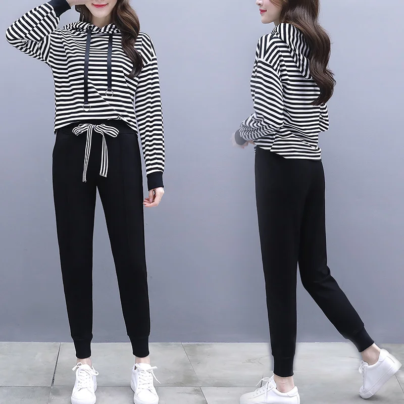 Bande Femmes Costumes D'hiver Capuche Pour Ensemble ord Et Survêtements Taille Yiciya Pantalons À 2 Pièces Plus Vêtements Tenues Black Sport De Top Co dYwxnqg