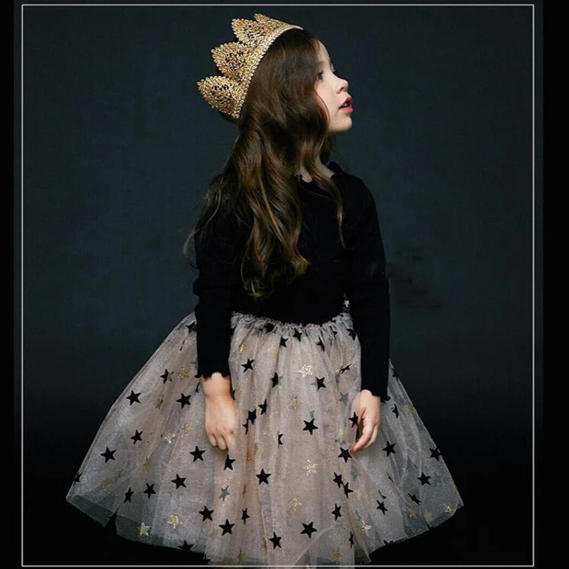 2B&N Princess Long Sleeve Baby Girl Dress Knitted Baby Girl Clothes Tutu Ball Gown Party Dresses with Stars Baby Kid Girl clothes