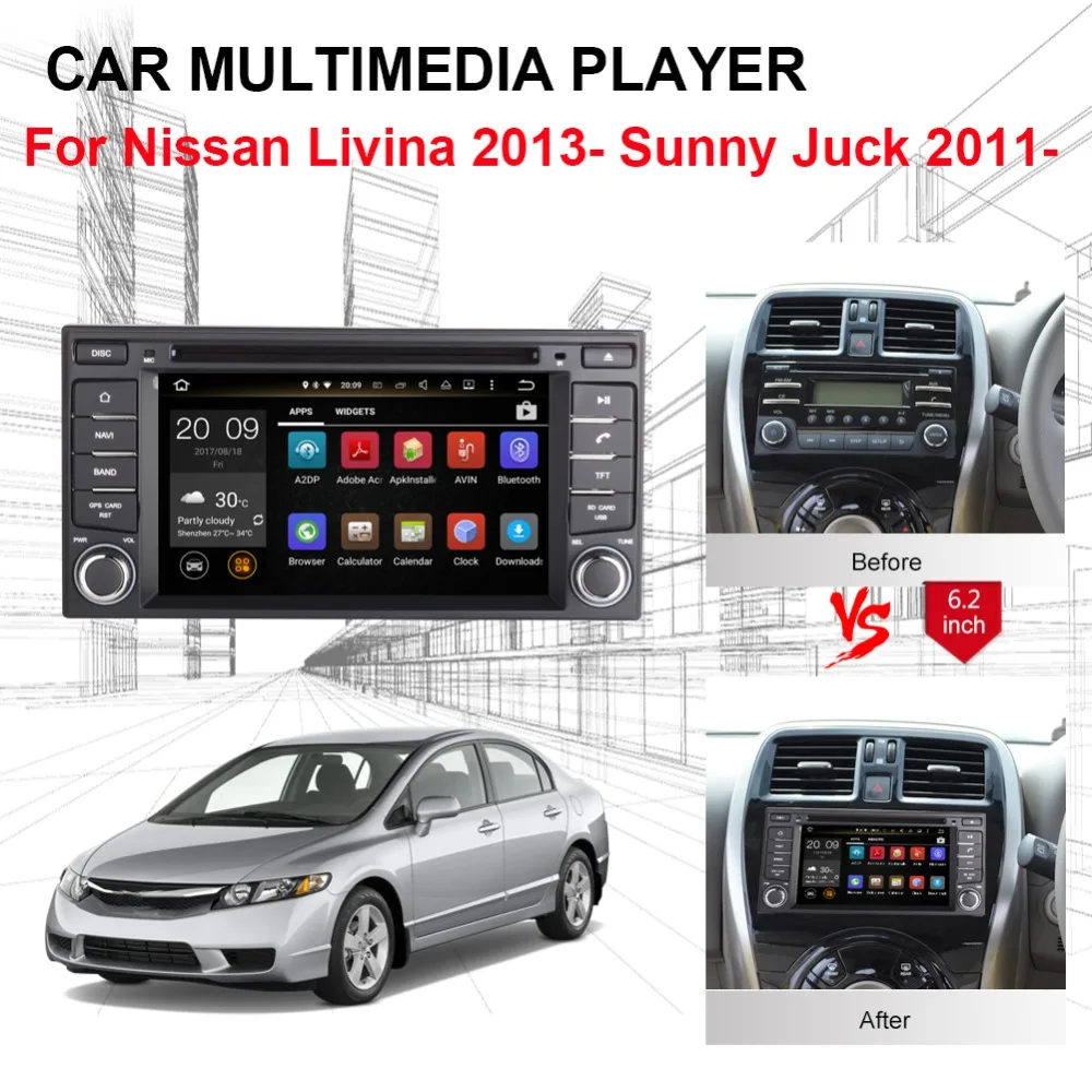 Clearance 2 Din Android 9.0 Car Radio Stereo with GPS Navigation For Nissan Sunny/Juck/Micra 2011- Livina 2013- CD DVD Multimedia Player 2