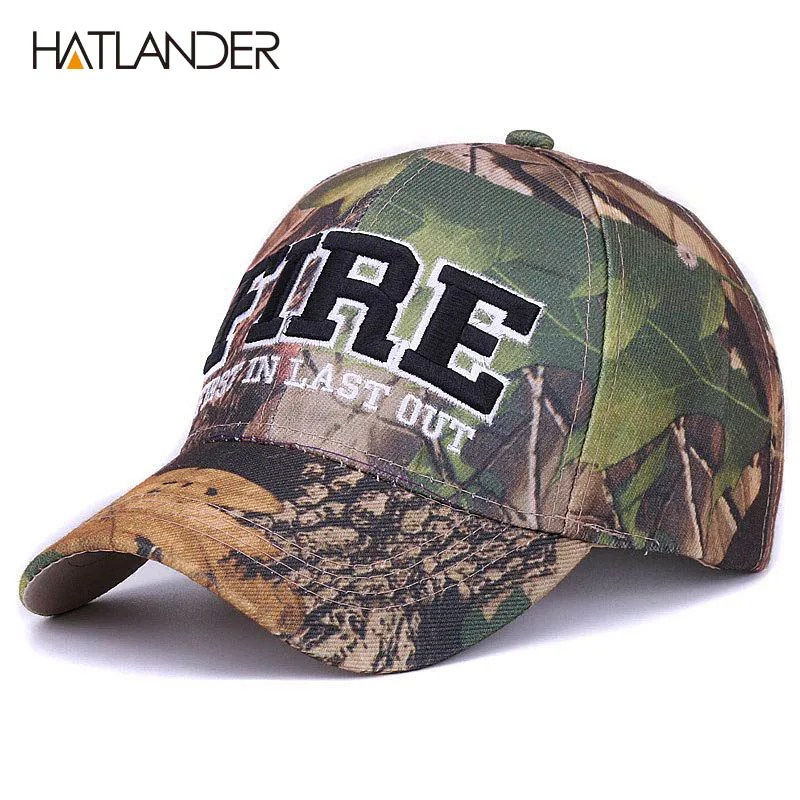 

[HATLANDER]FIRE letters sports caps camo outdoor curved fishing hats fitted hip hop camouflage baseball cap for men women unisex